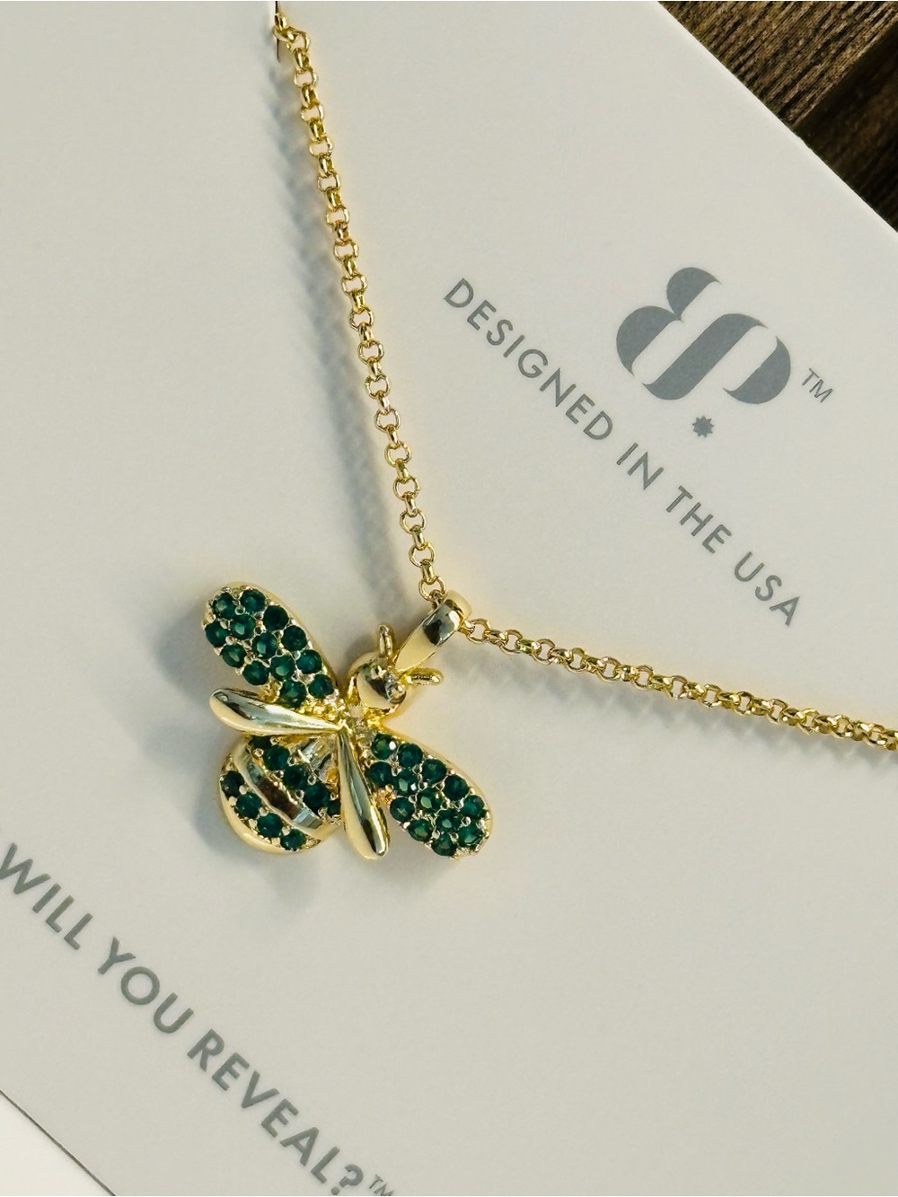 Bomb Party OG Necklace, Gold & Emerald Bee Exclusive Bringback
